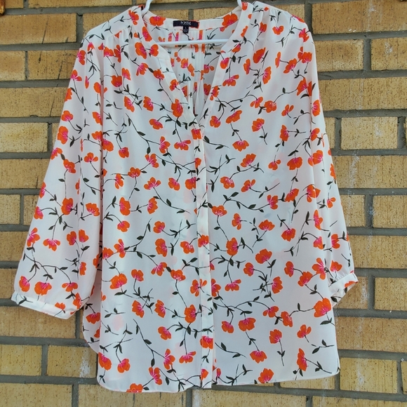 NYDJ Tops - NYDJ Orange Floral Blouse Side Large